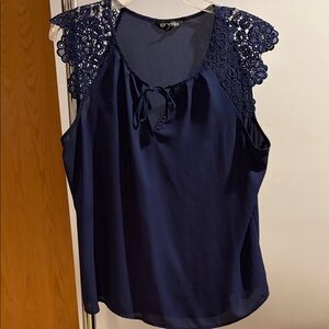 Express Deep Navy Blue Blouse with Lace Detail